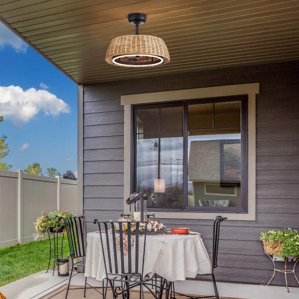 20-Inch Rattan Caged 3-Blade Ceiling Fan With Dimmable LED Light And Remote, 6" Downrod Included