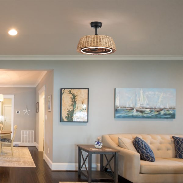 20-Inch Rattan Caged 3-Blade Ceiling Fan With Dimmable LED Light And Remote, 6" Downrod Included