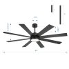 65-Inch Large 8 Blade LED Ceiling Fan With Light, Remote Control And Two Downrods (6" & 20")