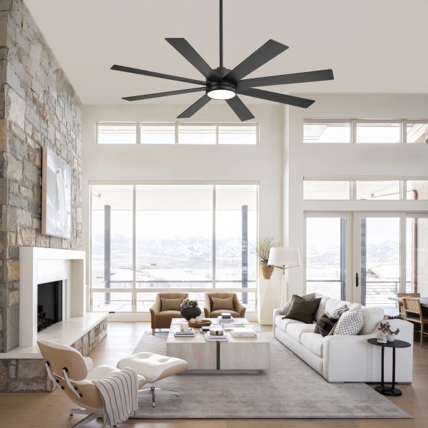 65-Inch Large 8 Blade LED Ceiling Fan With Light, Remote Control And Two Downrods (6" & 20")