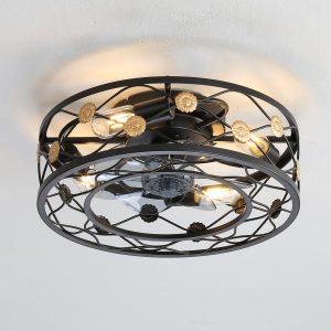 18in Black Low Profile Caged Ceiling Fan With Remote Light(7-Blade)