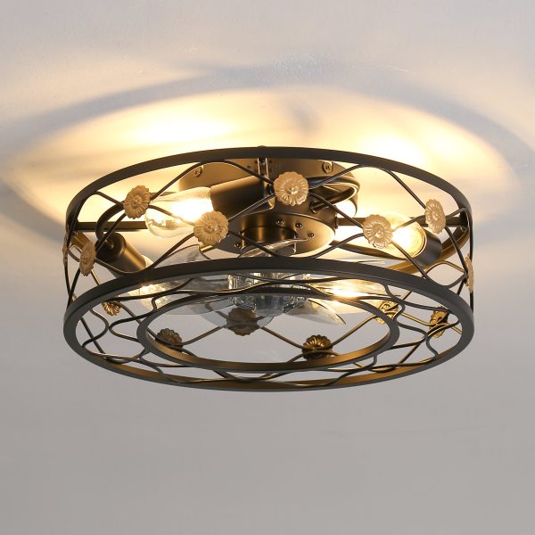 18in Black Low Profile Caged Ceiling Fan With Remote Light(7-Blade)