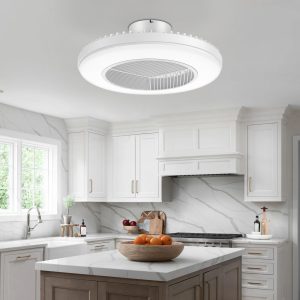 20-Inch Modern White Enclosed Low Profile Smart LED Ceiling Fan Works With Alexa/Google/APP