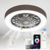 Flush Mount Ceiling Fan With Lights 20 Inch Smart Bladeless Low Profile Ceiling Fans With Alexa/Google Assistant/App Control RGB Back Ambient Light