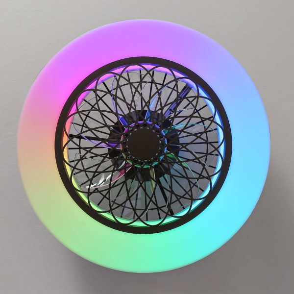 Flush Mount Ceiling Fan With Lights 20 Inch Smart Bladeless Low Profile Ceiling Fans With Alexa/Google Assistant/App Control RGB Back Ambient Light