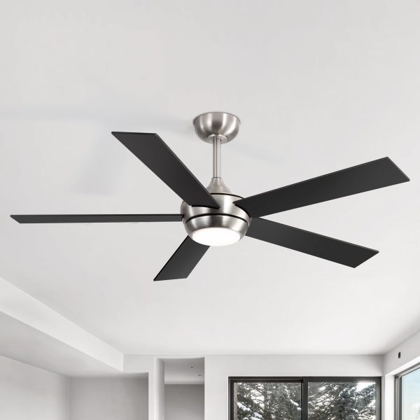 52 Inch 5-Blade Integrated LED Ceiling Fan With Light Remote, 5" And 10" Downrod Included