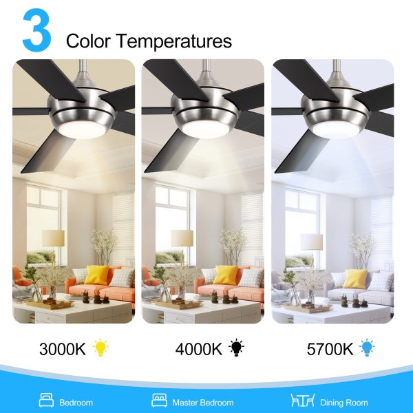 52 Inch 5-Blade Integrated LED Ceiling Fan With Light Remote, 5" And 10" Downrod Included