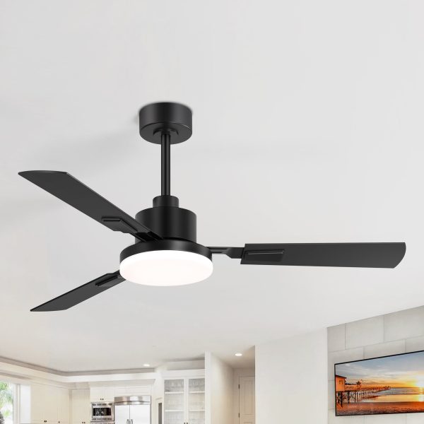 52 Inch LED Ceiling Fan With Light And Remote,3 Reversible Blades With 5in And 10in Downrod Included