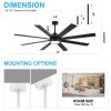 Large 72in 8-Blade Integrated LED Ceiling Fan With Light Remote, 6in And 20in Downrod Included