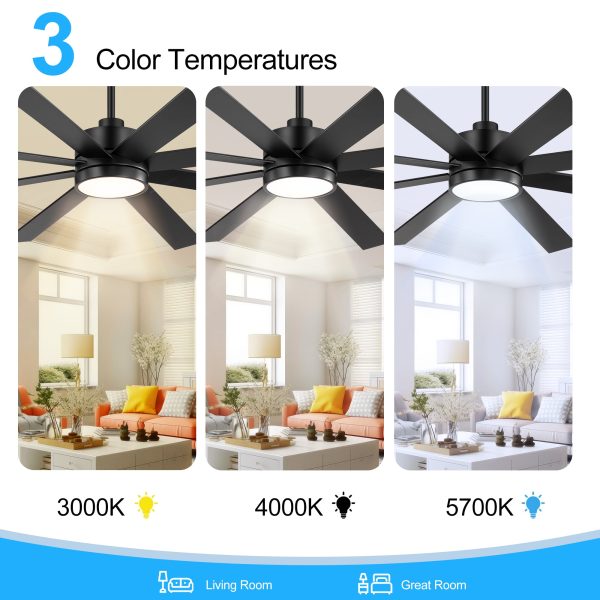 Large 72in 8-Blade Integrated LED Ceiling Fan With Light Remote, 6in And 20in Downrod Included