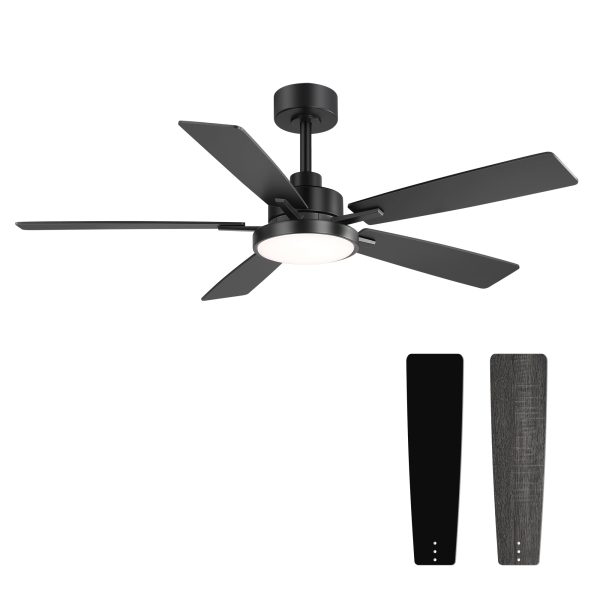 52-Inch 5-Reversible-Blade Integrated LED Ceiling Fan With Light And Remote, 5" And 10" Downrod Included