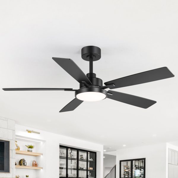52-Inch 5-Reversible-Blade Integrated LED Ceiling Fan With Light And Remote, 5" And 10" Downrod Included