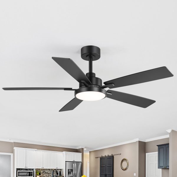 52-Inch 5-Reversible-Blade Integrated LED Ceiling Fan With Light And Remote, 5" And 10" Downrod Included