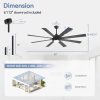 65/72-Inch Ceiling Fan With Light And Remote, 8-Blade DC Motor, Dual-Finish Plywood Blades, 3-Color Temperature, 6-Speed Reversible Ceiling Fan For Large Rooms
