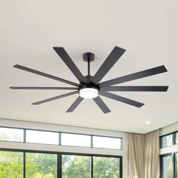 75"/80" Large Ceiling Fan With Reversible Blades, Matte Black Finish, Quiet DC Motor, 24W LED Light (3 Color Temps), Memory Function, 6-Speed Remote With Timer, Downrods Included