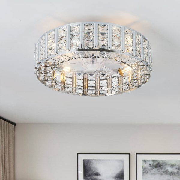 19 Inch 7-Blade Flush Mount Ceiling Fan With Light And Remote Control