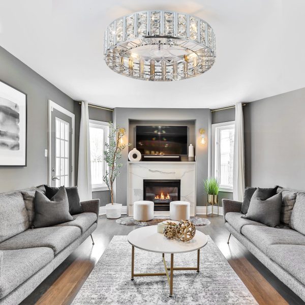 19 Inch 7-Blade Flush Mount Ceiling Fan With Light And Remote Control