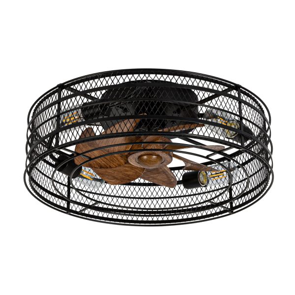 19 Inch Black Low Profile Caged Ceiling Fan With Remote And Light7-Blade
