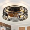 19 Inch Black Low Profile Caged Ceiling Fan With Remote And Light7-Blade