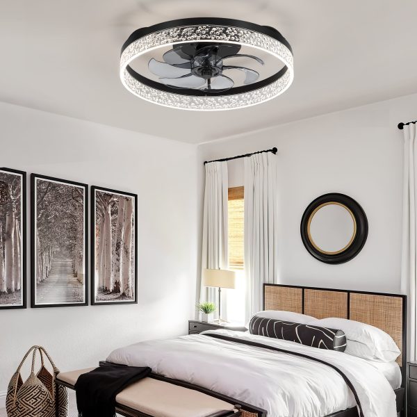 20 Inch  7-Blade Low Profile Flush Mount Ceiling Fan with Remote and Light Included