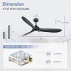 60-In Black 3-Blade Ceiling Fan With Remote, 6in And 12in Downrods Included
