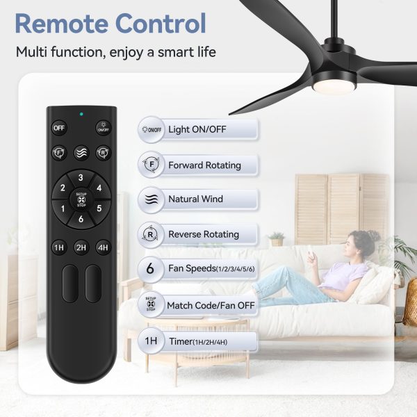 60-In Black 3-Blade Ceiling Fan With Remote, 6in And 12in Downrods Included