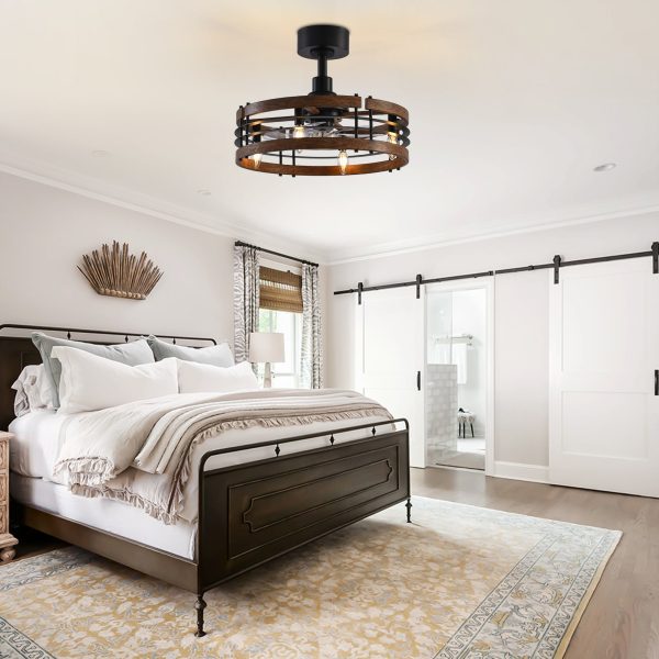 20 In Caged Ceiling Fan With Light, Bladeless Industrial Ceiling Fan With Remote, Vintage Rustic Fan Lights Ceiling Fixtures For Kitchen, Farmhouse, Bedroom,6 Speed,2/4/8h Timing