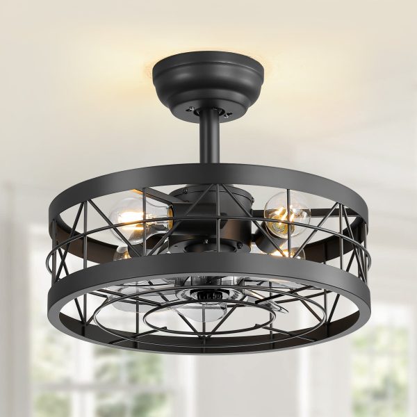 16.5-In Black Enclosed Caged Ceiling Fan With Remote Light(7-Blade)