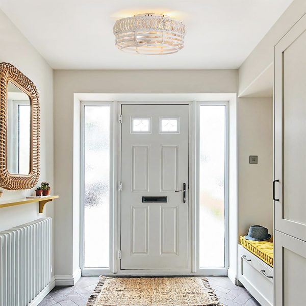 12.5-Inch Vintage Distressed White Caged Ceiling Fan With Remote And Light(7-Blade