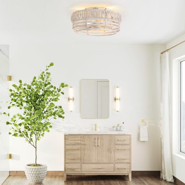 12.5-Inch Vintage Distressed White Caged Ceiling Fan With Remote And Light(7-Blade