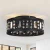 12.5-Inch Black Flush Mount Crystal Small Caged Ceiling Fan With Remote Light