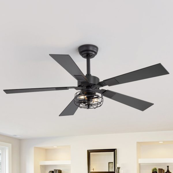 48-In Matte Black Industrial 5 Reversible Blades Ceiling Fan With Light And Remote,4in And 8in Downrod Included