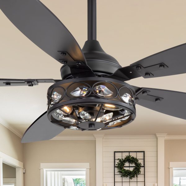 48-Inch Wood 5-Blade Crystal Fandelier Ceiling Fan With Remote And Light,4in And 8in Downrods Included