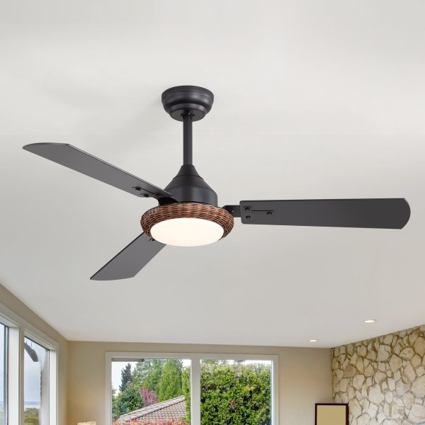 35062-BK-J1.jpg 48-in Reversible 3-Blade Ceiling Fan with Intergrated LED Light and Remote4in and 8in Downrod Included