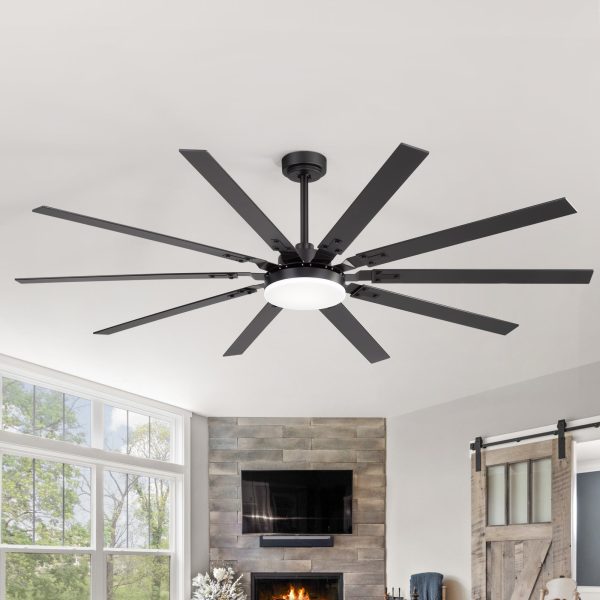 Large 72-Inch Ceiling Fan With Light, Matte Black Finish, 22W LED 3-Color Temperature, 10 Dual-Finish Plywood Blades, Reversible DC Motor, Remote Control,Light Memory Function