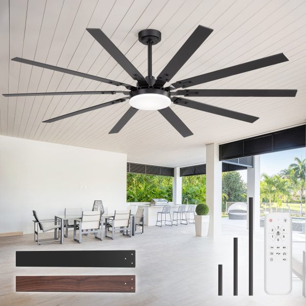Large 72-Inch Ceiling Fan With Light, Matte Black Finish, 22W LED 3-Color Temperature, 10 Dual-Finish Plywood Blades, Reversible DC Motor, Remote Control,Light Memory Function