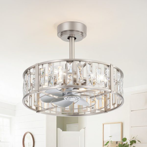 20-Inch Satin Nickel Caged Ceiling Fan With Light, 7 ABS Blades, 6-Speed DC Motor, Remote Control, Dual Downrods(4" & 8")