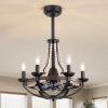 22-Inch Farmhouse Chandelier Ceiling Fan with Light and Remote C 7 ABS Blades for Powerful Airflow, Black Metal Frame with Wood Accents & Decorative Beads, Reversible DC Motor, 6-Light E12  Bulb Base, Forward/Reverse Airflow, Timer Function