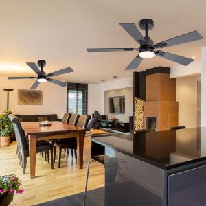 2pcs 42-Inch Industrial Modern Ceiling Fan With LED Light, DC Motor, 5 Reversible Blades, Remote Control, 3 Color Temperatures, 6" Downrod