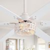 2pcs 46-Inch Distressed White Ceiling Fan With 6 Blades, Leaf Cage Light Fixture, Quiet Reversible DC Motor, Remote Control,6" Downrod