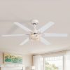2pcs 46-Inch Distressed White Ceiling Fan With 6 Blades, Leaf Cage Light Fixture, Quiet Reversible DC Motor, Remote Control,6" Downrod