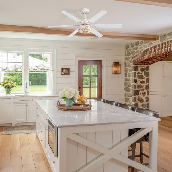 2pcs 46-Inch Distressed White Ceiling Fan With 6 Blades, Leaf Cage Light Fixture, Quiet Reversible DC Motor, Remote Control,6" Downrod