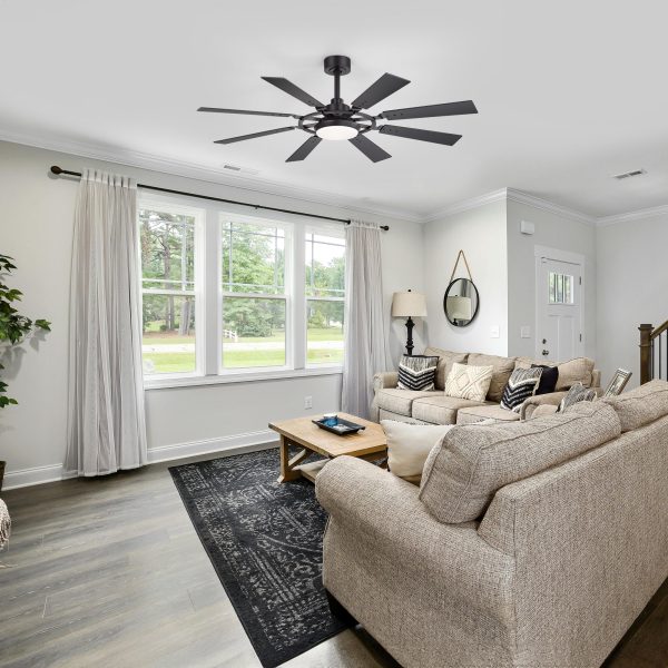 35081-BK_y1.jpg 52-Inch Modern Ceiling Fan With 8 Reversible Blades, 22W LED Light, Quiet DC Motor, 3 Color Temps, Remote Control, 4"And 8" Downrods Included