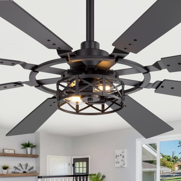 52-Inch Modern Ceiling Fan With 8 Reversible Blades, Quiet DC Motor, Remote Control, E12 Bulb Base,4" And 8" Downrods Included