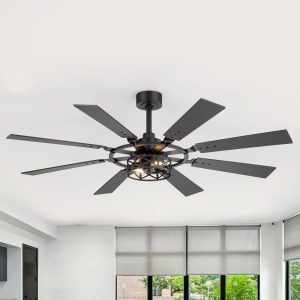 52-Inch Modern Ceiling Fan With 8 Reversible Blades, Quiet DC Motor, Remote Control, E12 Bulb Base,4" And 8" Downrods Included