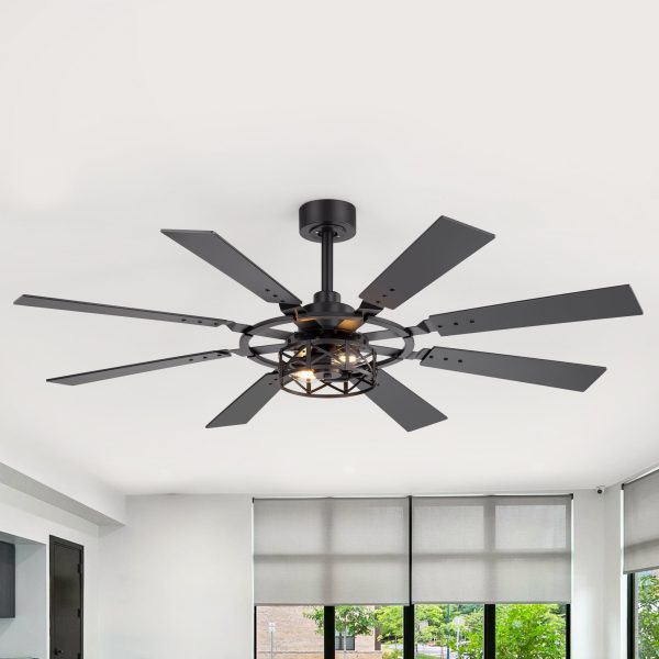 52-Inch Modern Ceiling Fan With 8 Reversible Blades, Quiet DC Motor, Remote Control, E12 Bulb Base,4" And 8" Downrods Included