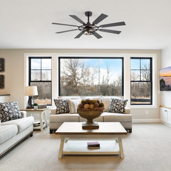 52-Inch Modern Ceiling Fan With 8 Reversible Blades, Quiet DC Motor, Remote Control, E12 Bulb Base,4" And 8" Downrods Included