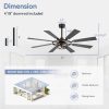52-Inch Modern Ceiling Fan With 8 Reversible Blades, Quiet DC Motor, Remote Control, E12 Bulb Base,4" And 8" Downrods Included