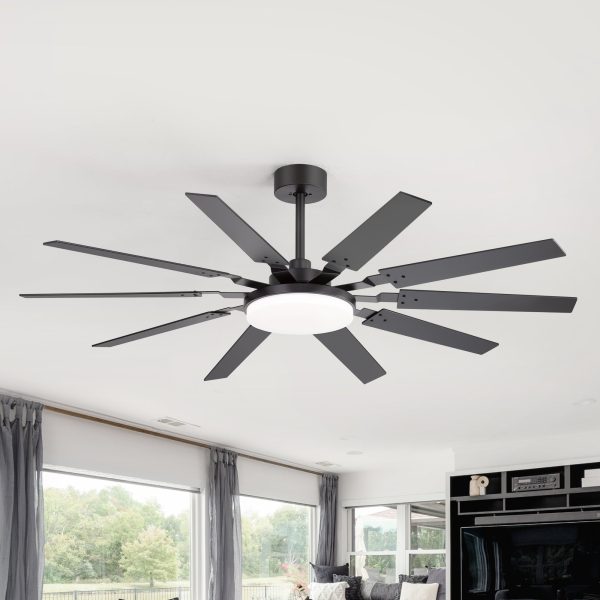 60-Inch Modern Ceiling Fan With 10 Reversible Blades, 32W LED Light, Quiet DC Motor, Remote Control, 3 Color Temps, 5" And 10" Downrods Included