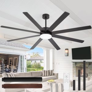 72-Inch Extra-Large Ceiling Fan With LED Light And Remote C 8 Reversible Dual-Finish Blades, Quiet Energy-Efficient DC Motor With 6 Speeds & Reversible Airflow, 3-Color LED With Memory Function, Includes 5", 10", 15" Downrods For Flexible Installation